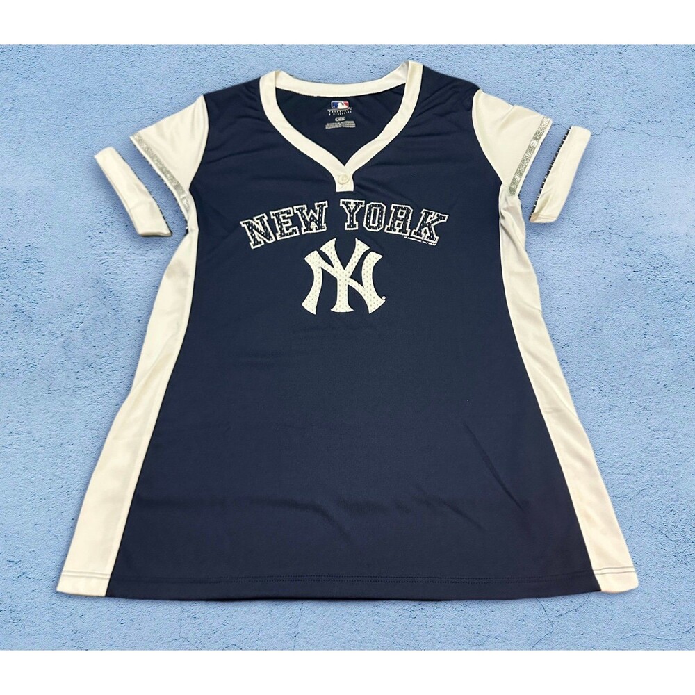 NY Yankees Genuine Merchandise Navy and White MLB Logo Tee L - Picture 2 of 10